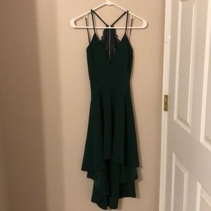 Forest Green High-Low Dress with Lace/Open Back
